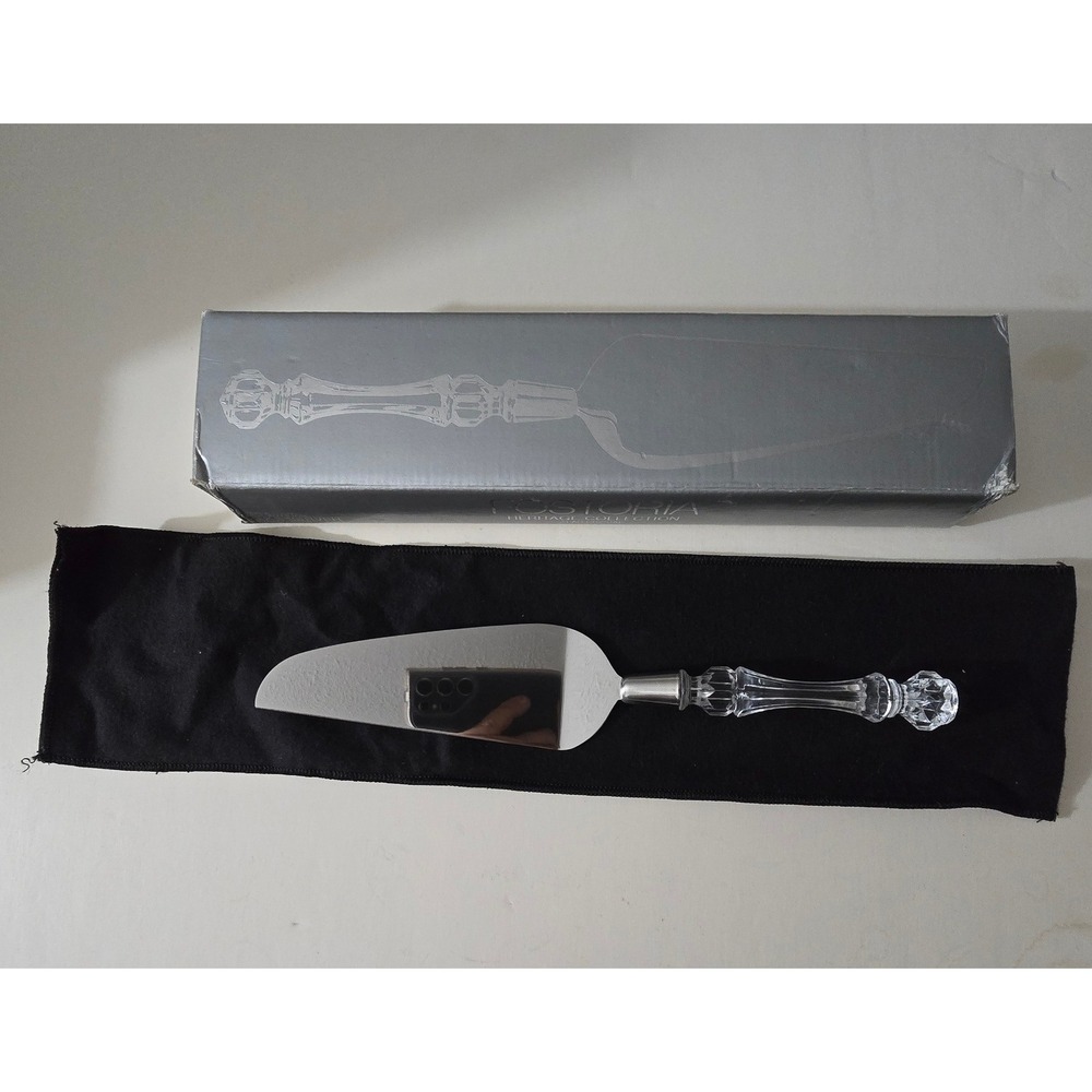 Fostoria Heritage Collection Lead Crystal Handle Cake Server Stainless Steel Box